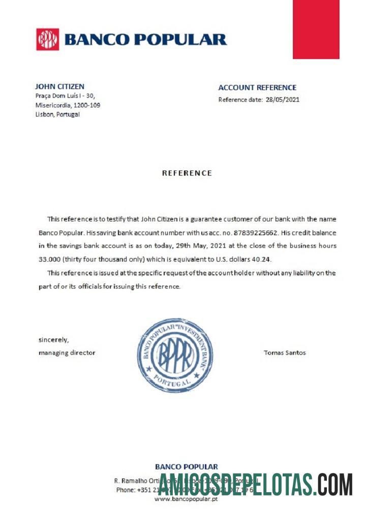 Portugal Banco Popular Reference modelo